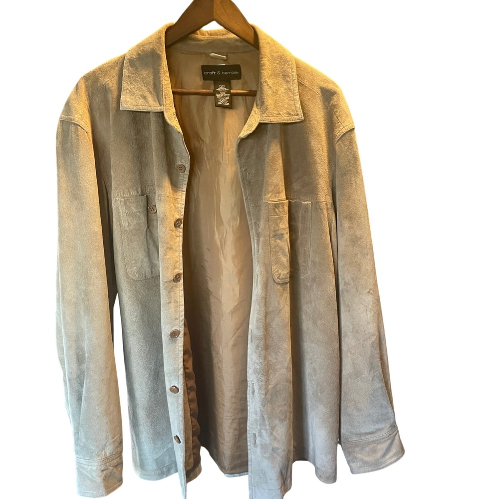 Croft Barrow Mens‎ Beige Suede Leather Jacket Button Close Size M